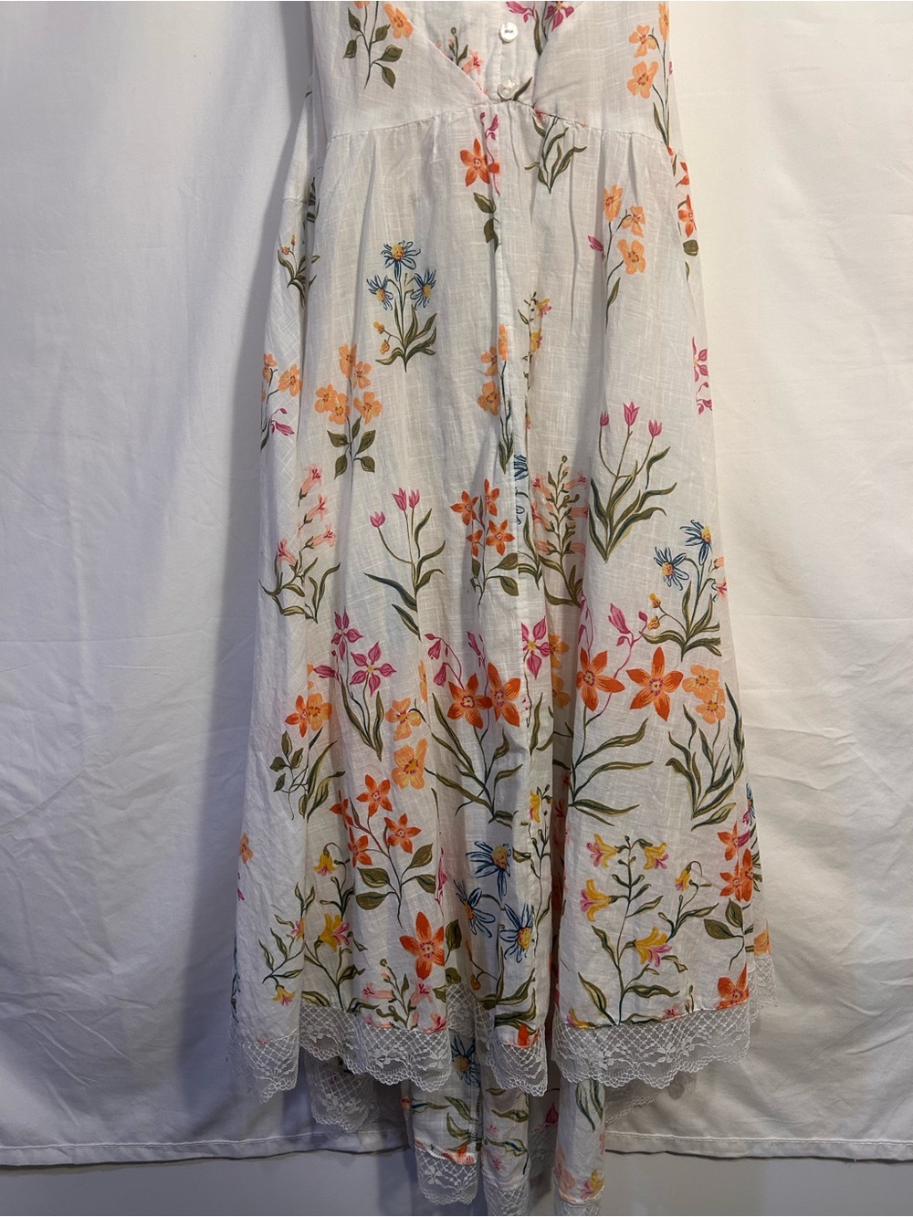 Anthropologie White Floral Lace-Trim Maxi Dress - Picture 3 of 7